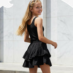 PATPAT Girls Skirt Sets Size 11-12, Black Crop Tank Tops + Pleated Skirts with Built in Shorts 2 Piece Outfits, Tween Girls Trendy Clothes Western Outfits Streetwear