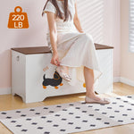 HOOBRO Toy Box, Toy Chest with 2 Safety Hinges, 39.4" Storage Bench, Wooden Storage Chest, for Entryway, Bedroom, Living Room, White and Walnut WH494CW01