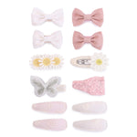 12PCS Toddler Hair Accessories – Handmade Baby Girl Hair Clips with Embroidered Flowers, Bows, Butterflies & Snap Barrettes for Girls, Birthday, Halloween & Christmas Gift Set (Khaki white)