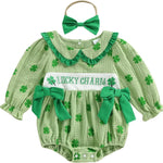 St Patricks Day Baby Girl Outfit Newborn Shamrock Bubble Romper Shirt Cute Bow Onesie Infant Spring Summer Clothes