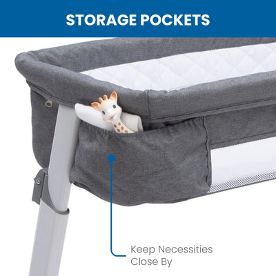 Simmons Kids By The Bed City Sleeper Bassinet - Adjustable Height Portable Crib with Wheels & Airflow Mesh, Grey Tweed
