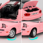 Guarsiliymi 1:24 Scale Car Model Compatible for Collectible MX-5 Toy Vehicle, Zinc Alloy Pull Back Toy Car with Sound and Light for Kids Adults, Birthday Gift Pink