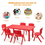 Costzon Kids Table and Chair Set, 6 Pcs Stackable Chairs, 47 x 23.5 Inch Rectangular Plastic Activity Table Set for Children Reading Drawing Playing Snack Time, Toddler School Furniture (Red)