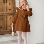 Kucnuzki 12-18 Month Girl Clothes Baby Girl Solid Color Outfit Long Sleeve Zip Up Dress Brown Collared Fall Winter Toddler Girls Plain Dresses with Cute Bag