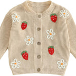 Infant Baby Girl Cardigan Sweaters Toddler Floral Embroidery Button Up Knit Tops Fall Winter Knitwear Clothes