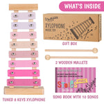 Stoie's Pink Sensation Xylophone for Kids and Toddlers 3-5, Tuned C-Key Wooden 8 Notes Xylophone with Mallets and Music Song Book, Montessori Toy