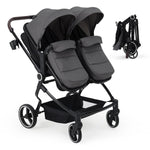 Side by Side Double Stroller for Twins, Lightweight Compact Foldable Baby Travel Stroller with High Landscape Seat, Adjustable Canopy & Recline for Infant and Toddler, Pink