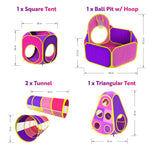 Playz 5pc Kids' Play Tents & Tunnels - Ball Pit for Toddlers, Basketball Hoop, Crawling Tubes, Pop-Up Playhouses, Baby Obstacle Course for Indoor or Outdoor Use