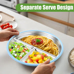 BUSOHA 2 Pack Stainless Steel Kids Plate with Suction - 9” Divided Toddler Baby Plates with Silicone Sleeves Non-Slip 2-in-1 Anti Breakage Metal Toddler Bowls Microwave Dishwasher Safe