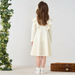 pureborn Toddler Girl Sweater Dress Ribbed Knit Ruffle Long Sleeve Swing Fall Winter Dresses Solid Beige 3-4 Years