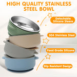 JVEOO 4 Pack Stainless Steel Baby Bowls with Suction, 2-in-1 SUS304 Toddlers Bowl & Removable Silicone Suction Kids Bowl Anti Scald Non Toxic Snack Container for Baby Food Feeding