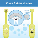 Dr. Brown's ToothScrubber Toddler Toothbrush, Triple-Sided Training Toothbrush with Suction Cup Base, Green Monster, Baby Oral Care, Ages 1-4 Years