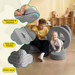 Frolic & Fun 16Pcs Modular Kids Play Couch for Toddlers, Fold Out Kids Couch Building Fort for Playroom Bedroom, Kid Convertible Explorer Sofa Cushions for Boys & Girls Grey