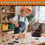 KidBloom Toddler Tool Set with Backpack, 50 PCS Kids Tool Set with Electronic Toy Drill, Safety Helmet & DIY Parts, Toys for 3 4 Year Old Boys