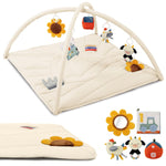 Beautiful Baby Play Gym and Tummy Time Mat - Soft Mat with 5 Farm Toys Creates The Perfect Activity Area for Your Girl/Boy - Stylish Infant Floor Playmat Fits Nicely with Any Playroom Decor