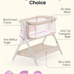 HARPPA Cuddly Baby Bassinet Bedside Sleeper, 3 in 1 Rocking Bassinet with Mattress and Soft Cover, Full Mesh Sides, 5 Height Adjustable with Wheels for Newborns, Beige