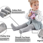 EPEIUS Toddlers Girl Tights Baby Boy Seamless Non Slip/Skid Grip Leggings Cotton Stockings Footed Pants Pantyhose for 12-24 Months,3 Pair Pack,Black/White/Grey