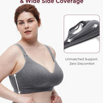 Momcozy Busty Nursing Bras, U.S.Cotton Wirefree Fixed Padded Maternity Bra, Full Coverage Adjustable Fit Gray