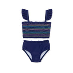 Little Me Clothes for Baby Girls' Smocked Swimsuit, Blue, 6-9 Months