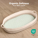 2-Pack Organic Bassinet Sheets for Girls, Boys - 100% Cotton Bassinet Mattress Sheets Compatible with Halo Bassinest Swivel Sleeper, Graco, Baby Delight, Chicco, Unisex Fitted Bassinet Sheets (Herb)