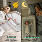 Cowiewie Bassinet Bedside Sleeper,Baby Bassinet Slides Over Bed,5-Position Height Adjustment & Breathable All-Mesh Wall Bedside Bassinet for Baby,Space-Saving Bedside Crib, Height(37.4-41.3"), Beige