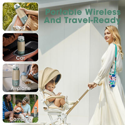 Portable Bottle Warmer for Travel — Novel Straw Lid, 80W Fast Heating, Dual Heating Modes for Breasmilk & Formula, 5 Temp Settings + Keep Warm, 12 Ounces Bottle Warmer On-The-Go Meet All-Day Needs