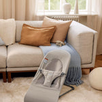 BabyBjörn Bouncer Balance Soft, Tri-Fabric, Sand Grey | 2-in-1 Adjustable Baby Bouncer Seat and Toddler Chair, Newborn to Toddler (8-29 lbs), 4 Positions, Lightweight & Portable