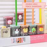 2 Pieces Creative Cute Cartoon Double-Hole Pencil Sharpener 2pcs Creative Cute Cartoon Double Hole Pencil Sharpener, Student Hand Pencil Sharpener, Green Dinosaur + White Rabbit (2)