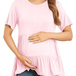 Xpenyo Women Tiered Maternity Top Fashion Short Sleeve Casual Pregnancy Blouse Shirts Pink L
