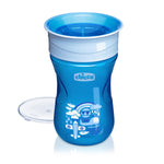Chicco 360° Spoutless Sippy Cup 9+ Months, 9oz Toddler Training Cup, 2-in-1 Trainer with Removable Membrane for Open Cup, Spill-Resistant Rim, BPA-Free, Blue