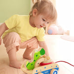 Baby Gift Wooden Toddler Pull Toy, Crocodile Drum Tapping Children's Toy, Baby dragging and Learning to Walk, Rope Traction Rope Crawling for Toddlers Ages 1+