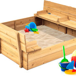 Best Choice Products Kids' Outdoor Wooden Sandbox Large, Cedar Wood with Foldable Bench Seats and Sand Protection, Bottom Liner Included - Brown