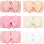 CÉLLOT 6 Pcs Super Stretchy Soft Handmade Headbands with Double Bows Head Wrap Nylon Hair Accessories For Newborn Baby Girls Infant Toddlers Kids(Pink)