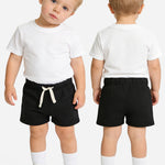 Feyoyi 4 Pack Baby Boy Shorts Cotton Pull On Baby Shorts Infant Boy Clothes Summer Casual Elastic Waist with Drawstring Navy Blue, Black, Royal Blue, Gray Set B 0-3M