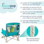 hiccapop OmniBoost Travel Booster Seat with Tray for Baby | Folding Portable Baby Booster Seat for Dining Table, Camping, Beach, Grandma’s | Tip-Free Design Straps to Kitchen Chairs - Booster Chair