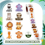 Qeeenar 1 Roll Jungle Animal Stickers Decal Reward Cute Office Supplies Incentives Animals Sticker Safari Party Favor, 500 Pcs Each Roll
