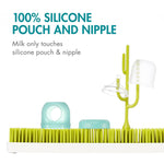 Boon Nursh Reusable Silicone Pouch Baby Bottles - Slow Flow Nipple - Silicone Baby Bottle Pouch and Nipple - Baby Feeding Essentials - Blue - 0-3 Months - 3 Count - 4 Ounce