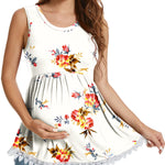 Xpenyo Womens Maternity Tank Top Sleeveless Lace Crochet Trim Peplum Cami Shirts Rose Floral White S