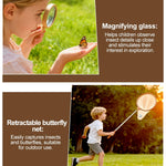 Wooden Bug Catcher Kit for Kids, Outdoor Explorer Nature Discovery Set with Butterfly Net, Bug Habitat & Magnifying Glass, Backyard Camping Outdoor Toys, Ages 3–12, Also Suitable for Toddlers