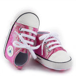 KKIIDDSS Unisex Baby Girls Boys Canvas High-top Shoes, Newborn Infant Anti-Slip Soft Sole Frist Walking Sneakers (B01/Sequin Rose Red, 12-18 Months)
