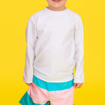 RUGGEDBUTTS Boys UPF50+ Sun Protection Striped Color Block Swim Trunks - Neon Pool Party Color Block, 2T