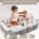 5-in-1 Plush Baby Play Gym & Activity Mat, Baby Play Mats, Baby Gym with Convertible Design, Tummy Time Mat with Pillow, 6 Sensory Toys for Newborn to Toddler, Grey