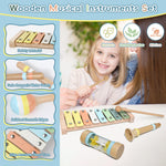Baby Musical Instruments Set - 9pcs Neutral Colors Wooden Montessori Toys Percussion Music Modern Boho Xylophone Birthday Gifts for 1 2 3 Year Old Kids Toddlers Educational Birthday