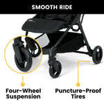 Jeep Altitude Compact Travel Stroller by Delta Children Greenguard Gold, Easy One Hand Fold, Lightweight, Extendable Canopy with Peek-a-Boo Window, Reclining Seat, 4 Wheel Suspension, Black
