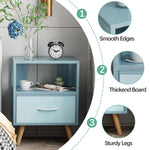 Aenuert Night Stand, Blue Kids Nightstand with Drawer, Nursery Side Table with Open Storage, 2-Tier Modern End Table, Bedside Table for Small Space, Living Room, Bedroom