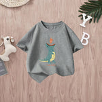 Toddler Baby Boys Girls Graphic T-Shirt Tops Oversized Shirt Kids Funny Cute Dinosaur Printed (Grey, 12-18 Months)
