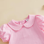 Balaflyie Bubble Romper Baby Boy Girl Cotton Collar Bodysuit Oversize T-shirt Romper Infant Top (Scalloped Collared-Pink,6-12 Months)