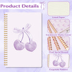 CNhoqc Purple Spiral Journal Notebook - 4 Pcs A5 Purple Watercolor Coquette Bow Cherry Lined Pages Hardcover Spiral Bound Journal Subject Notebook Work School Note Taking Women Men Removable Dividers