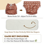 Mama Koala 3.0 Cloth Diapers for Babies with AWJ Lining, 6 Pack with 6 Natural Cloth Diaper Inserts - Reusable and Washable Pocket Diapers (Light Lavender)