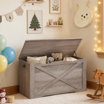 RALGEND Toy Chest, 31.5" Storage Chest with Metal Hinge and Pull Handles, Wooden Storage Bench, Toy Box for Living Room, Bedroom, Entrance, Greige